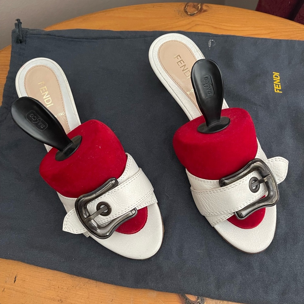 Fendi White and Cream Mules with Playful Design